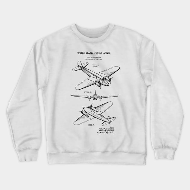 Airplane Pilot Gift - 1834 Boeing 247 Patent Crewneck Sweatshirt by MadebyDesign